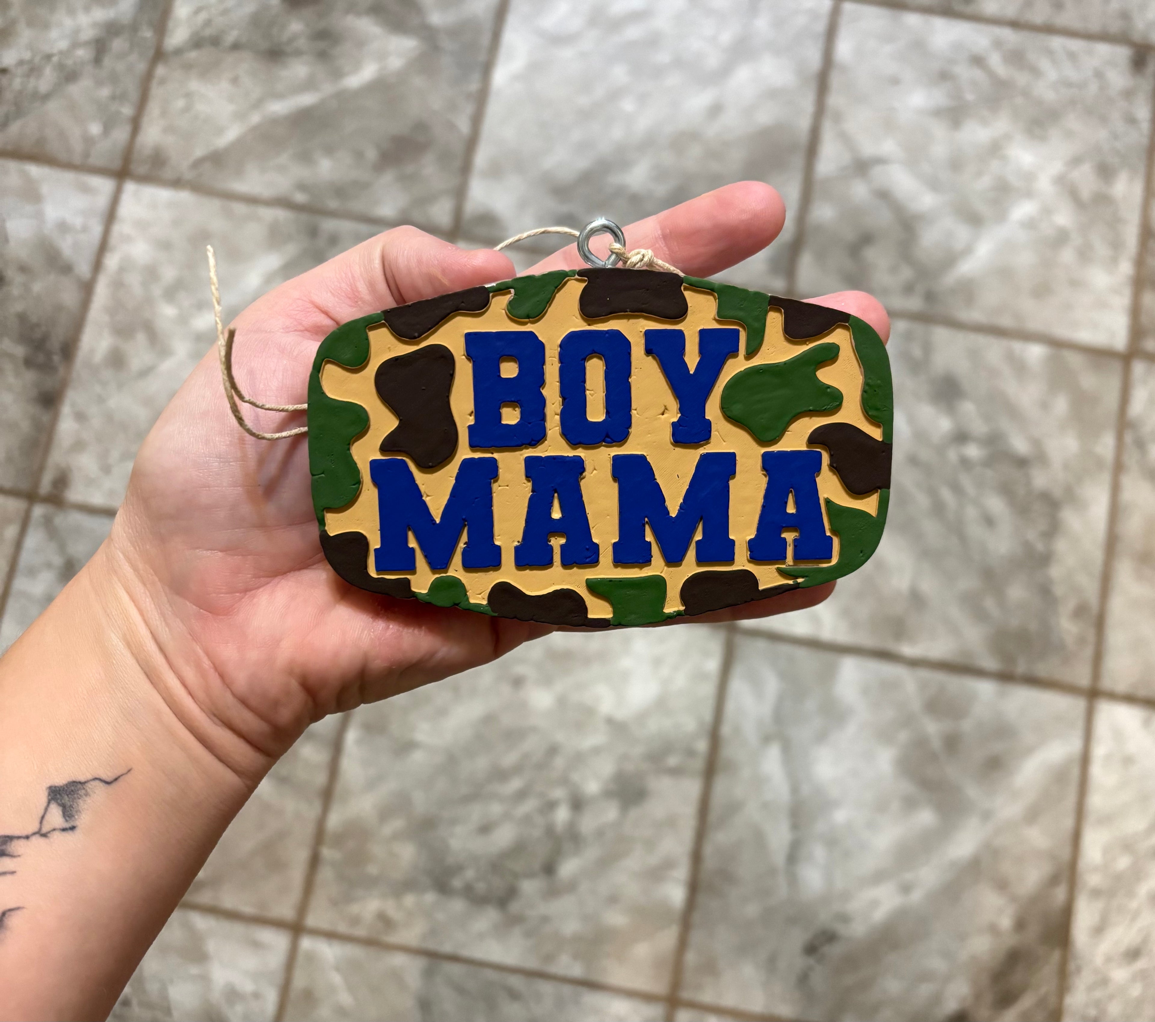 Camo Boy Mama Car Freshie (with blue letters)
